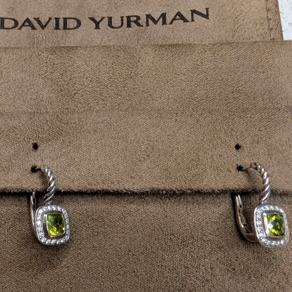 David Yurman 5MM Petite Albion SS Peridot and Diamonds Drop Earrings - Picture 3 of 5